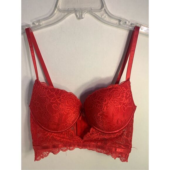 DAISY FUENTES BRA PUSH UP UNDERWIRE SEXY RED LACE CORSET ADJ STRAPS SZ 36B - Picture 13 of 13